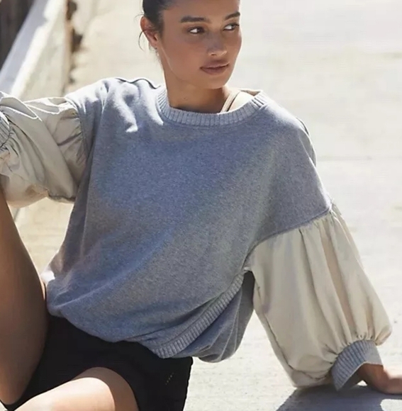 Free People Movement Sweet And Low Cropped Puff Sleeve Sweatshirt | Size Small - Picture 2 of 11